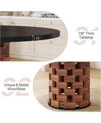 Round Dining Table for 4–6, 47" Farmhouse Kitchen Table with Wood Block Base for Dining Room, Living Room, or Kitchen