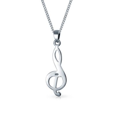 Simple Classic Singer Musician Teacher Student Treble Clef Music Note Pendant Necklace .925 Sterling Silver With Chain