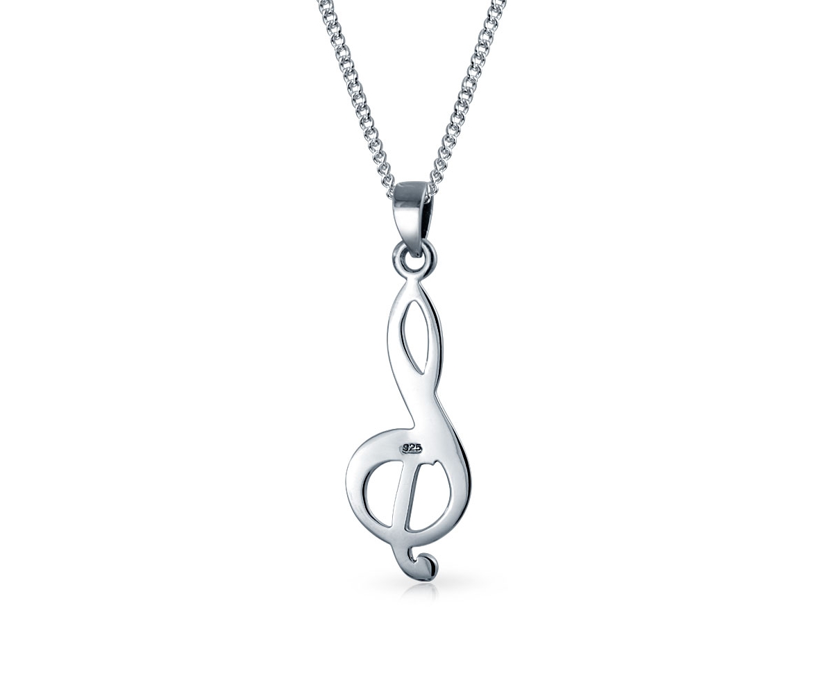 Bling Jewelry Simple Classic Singer Musician Teacher Student Treble Clef Music Note Pendant Necklace For Women .925 SterlingWith Chain - Silve
