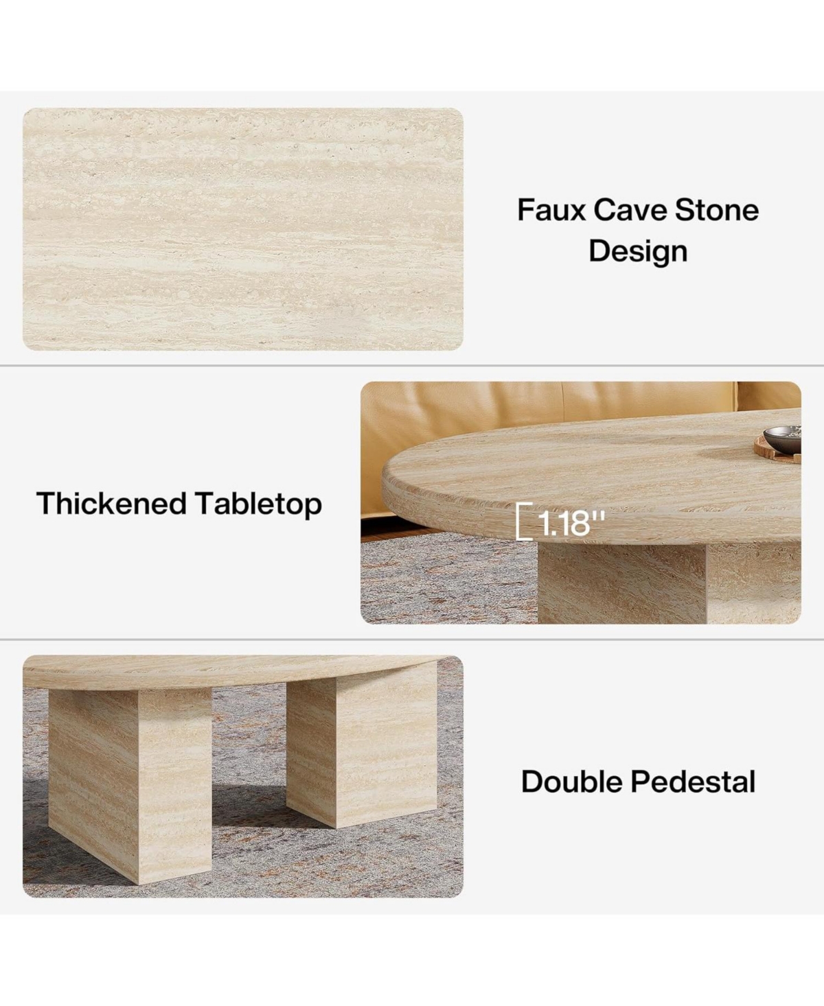 Tribesigns Oval Coffee Table for Living Room, Large Modern Coffee Table, All-Wood Center Table with Asymmetric Pedestal Legs, Oak