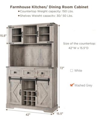 72" Farmhouse Bar Cabinet with Sliding Barn Door, Tall Kitchen Buffet with Storage Hutch and 3 Drawer