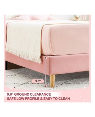 Twin Bed Frame For Girls, Twin Size Velvet Upholstered Bed Frame With Headboard, No Box Spring Needed, Wooden Slats Support, Easy Assembly