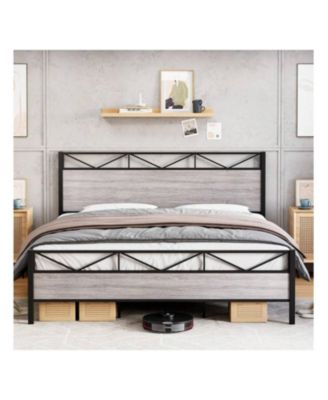 Metal Bed Frame with Wood Headboard & Footboard, Noise-Free, Easy Assembly, No Box Spring Needed