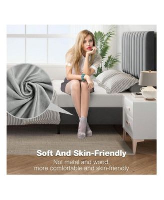 Platform Bed Frame With Adjustable Velvet Upholstered Headboard, Mattress Foundation With Wooden Slat Support, No Box Spring Needed, Dark Grey