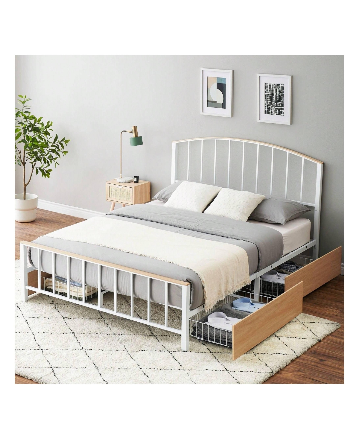 gaomon Bed Frame With 4 Drawers,Platform Bed Frame With Storage,Full Size Platform Bed With Headboard Frame,Metal Bed Frame Steel Slat Support/No Box