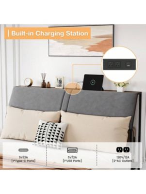 Full/Queen Size Vintage Style Bed Frame, Ergonomic Large Storage Bed With Four Under-Bed Drawers, Provides Superior Under-Bed And Backrest Storage Space, Comfortable Upholstered Backrest, No Box Spring Mattress Required,No Noise