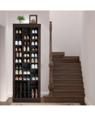 Shoe Storage Cabinet, Freestanding Tall Closet Shoe Organizer with Cubbies for 33 Pairs, Wooden Shoe Rack for Closet, Entryway, Living Room