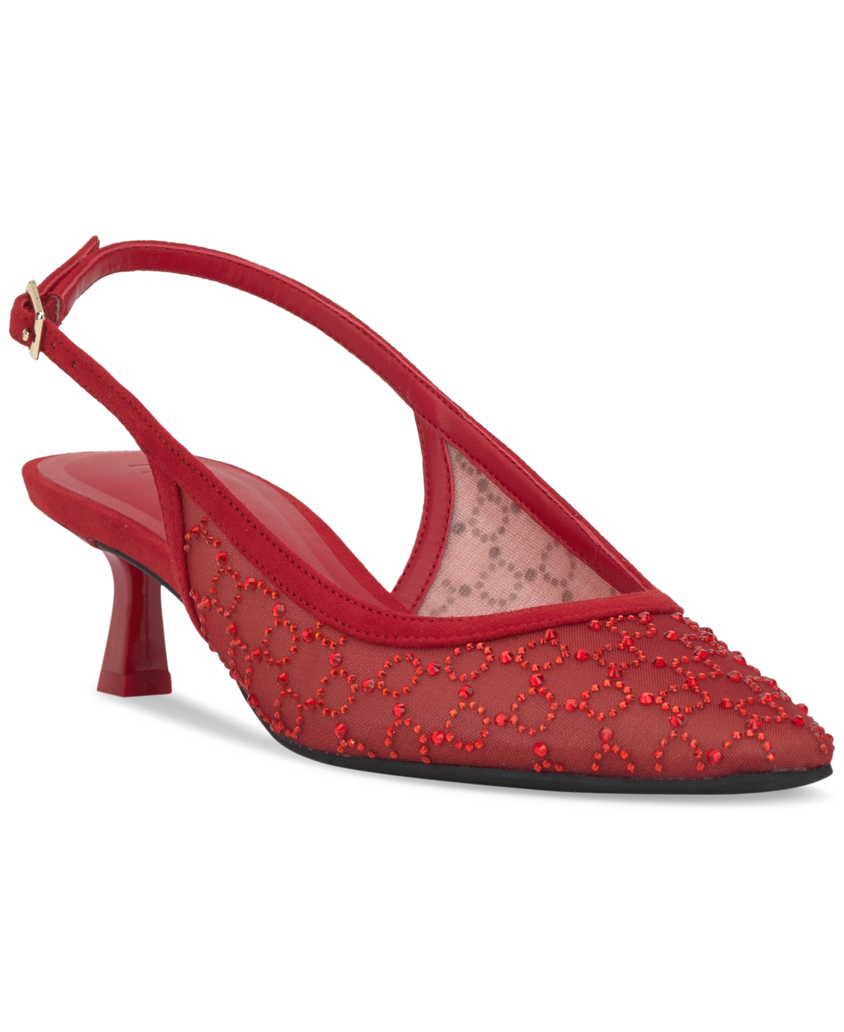 Women's Gemini Mid Heel Slingback Pumps, Created for Macy's - Red Bling Mesh