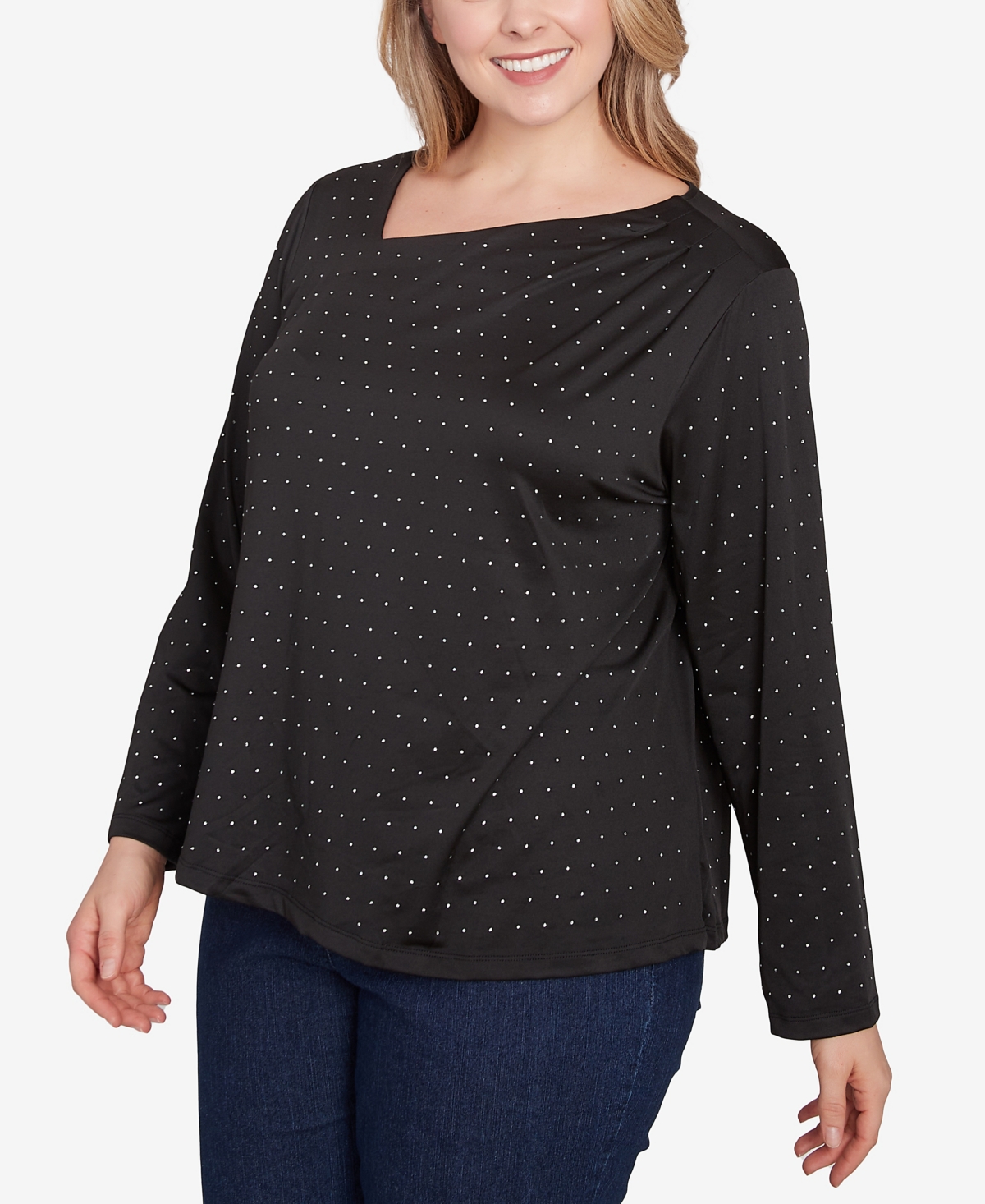 Hearts Of Palm Plus Size Red-y To Shine Asymmetrical Neck Top