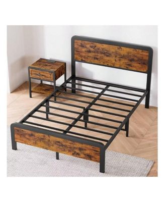 Twin/Full/Queen Platform Bed Frame With Wooden Headboard And Footboard, Sturdy Metal Slat Support, Mattress Base, No Box Spring Required