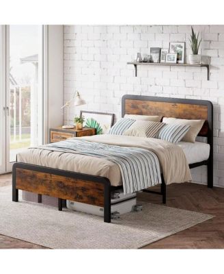 Twin/Full/Queen Platform Bed Frame With Wooden Headboard And Footboard, Sturdy Metal Slat Support, Mattress Base, No Box Spring Required