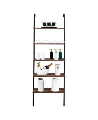Industrial Wall-Mounted Bookcase 5-Tier Open Ladder Shelf with Metal Frame for Stylish Storage