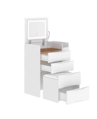 Vanity with Lighted Mirror and Stool – Closet Drawer Makeup Table