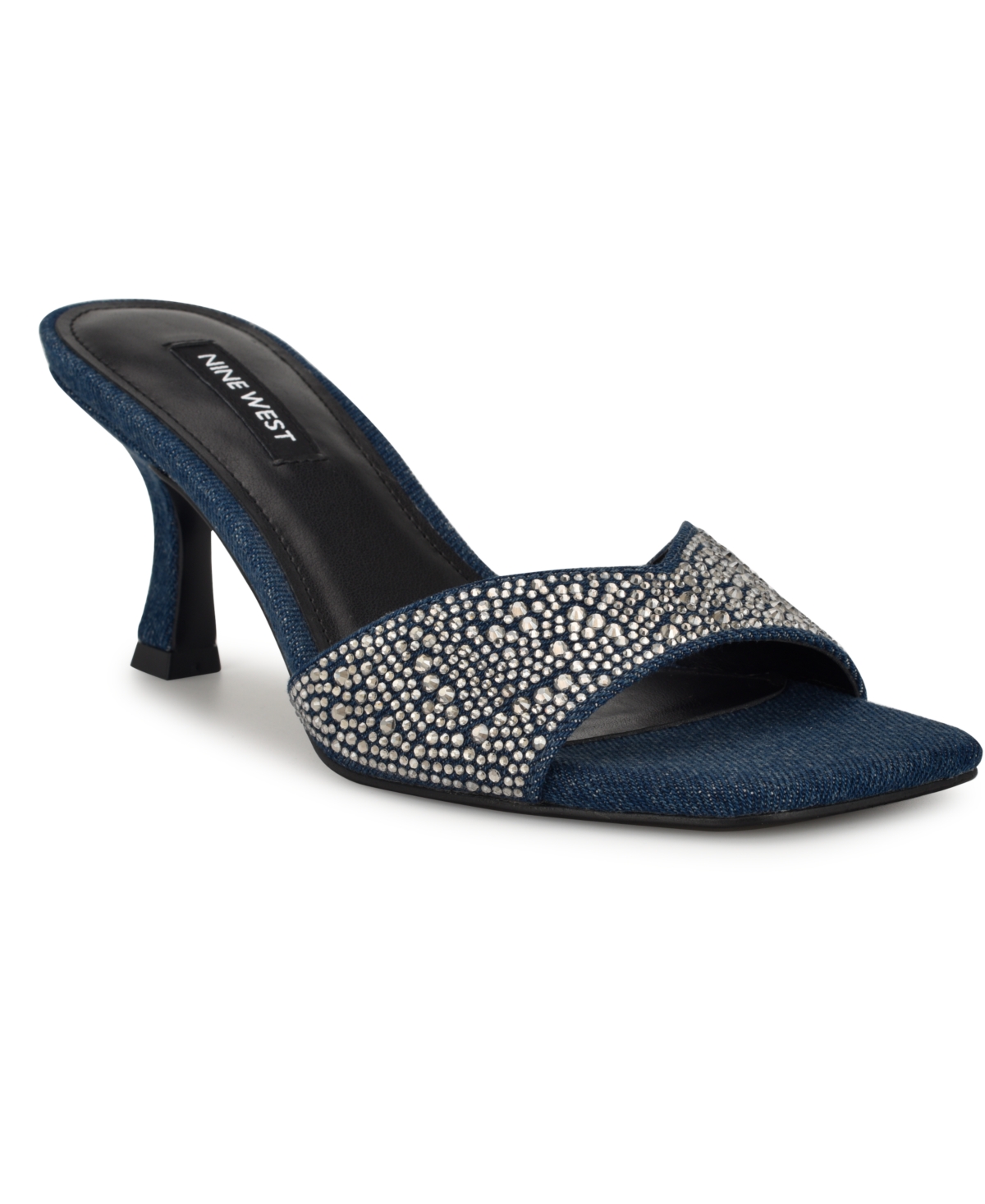 Nine West Women's Rokke Slip-on Tapered Heel Sandals In Dark Blue Denim