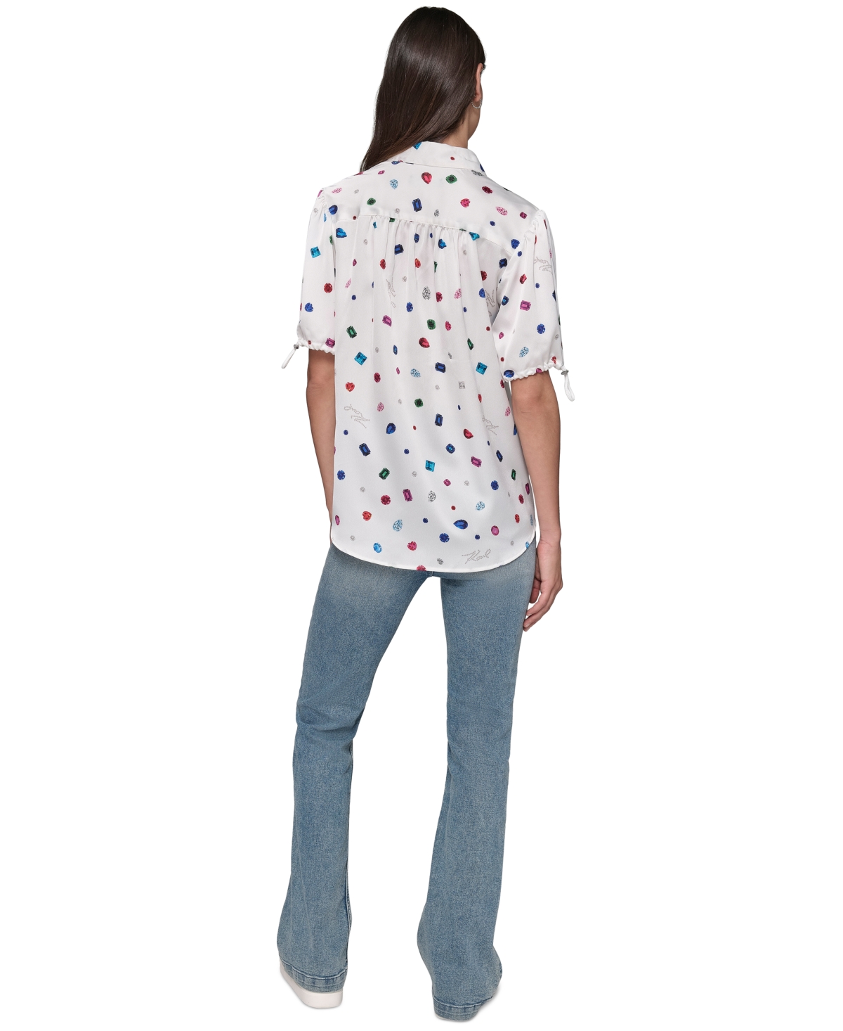 Karl Lagerfeld Paris Women's Printed Bungee-Sleeve Top, Regular & Petite