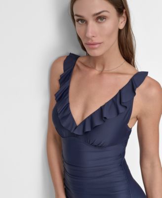 Ruffle Plunge Underwire Tummy Control One-Piece Swimsuit