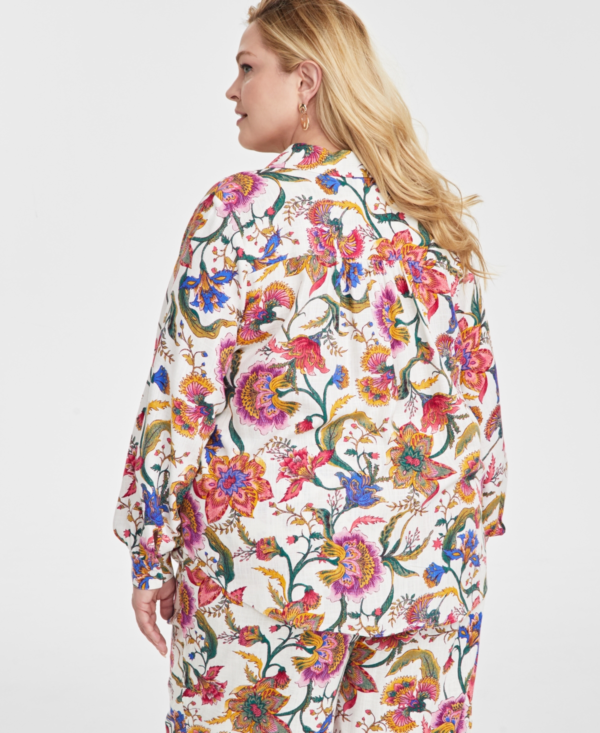 JM COLLECTION PLUS SIZE PRINTED BUTTON-FRONT SHIRT, EXCLUSIVELY AT MACY'S 