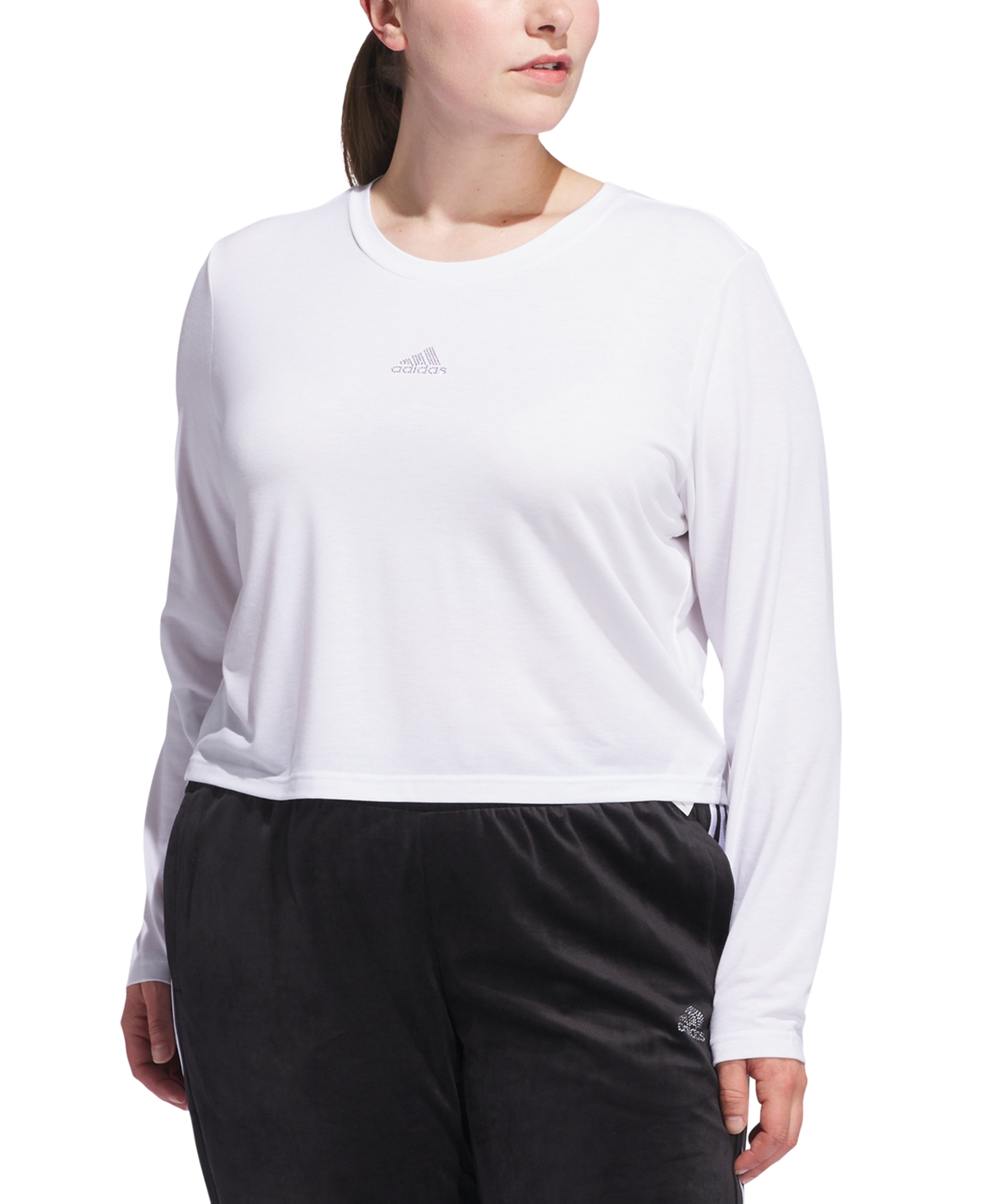 Adidas Originals Plus Size Studded Logo Long-sleeve T-shirt In White
