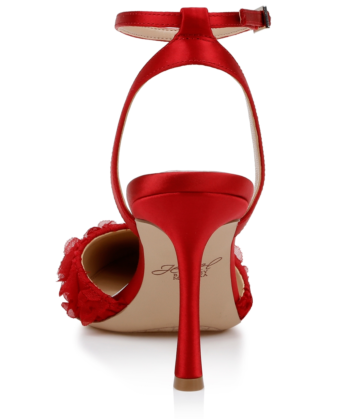Jewel Badgley Mischka Shannon Pointed Toe Ankle Strap Pump In Red Chiffon