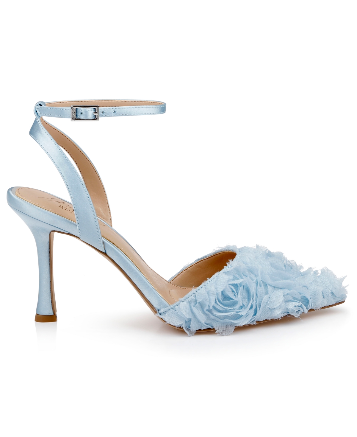 Jewel Badgley Mischka Shannon Pointed Toe Ankle Strap Pump In Sky Blue Chiffon