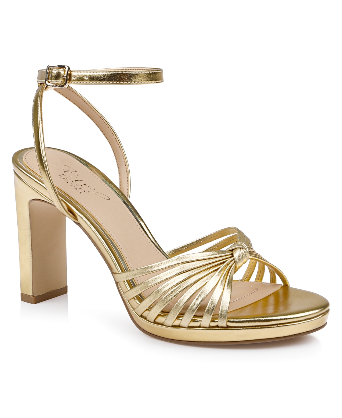 Jewel Badgley Mischka Skylar Ankle Strap Sandal In Gold Metallic Leather