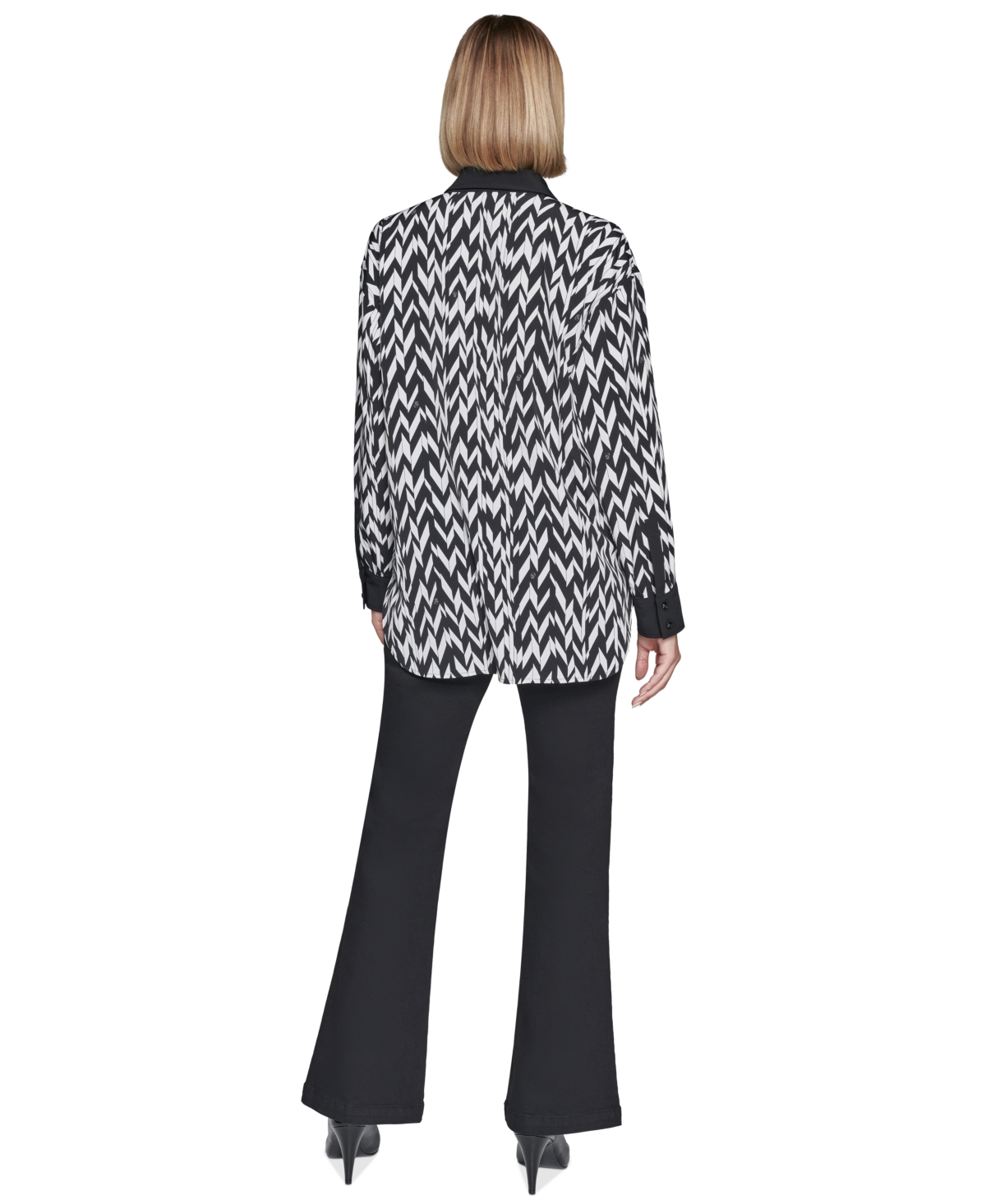 KARL LAGERFELD WOMEN'S PRINTED CONTRAST-TRIM BUTTON-FRONT TOP 