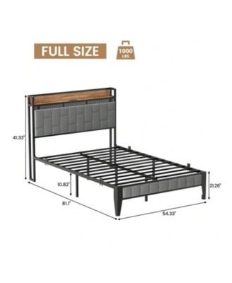 Full/Queen/King Size Bed Frame With Charging Station, LED Bed Frame With Storage Headboard, Upholstered Platform Bed Frame, No Box Spring Needed, Easy Assembly