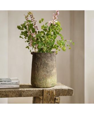 Rustic Ginger Root Brown Cement 11-Inch Tall Indoor and Outdoor Cylinder Vase