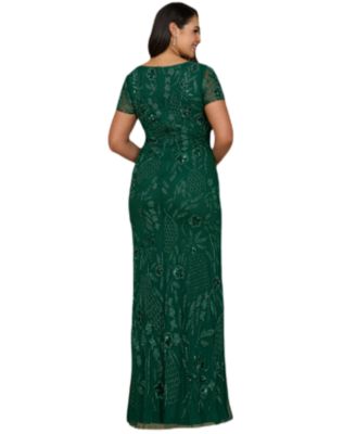 Women's V-Neck, Short Sleeve Beaded Gown