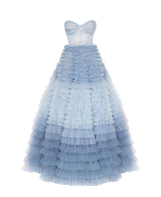 Women's Light Blue Strapless Frill-Layered Fluffy Dress