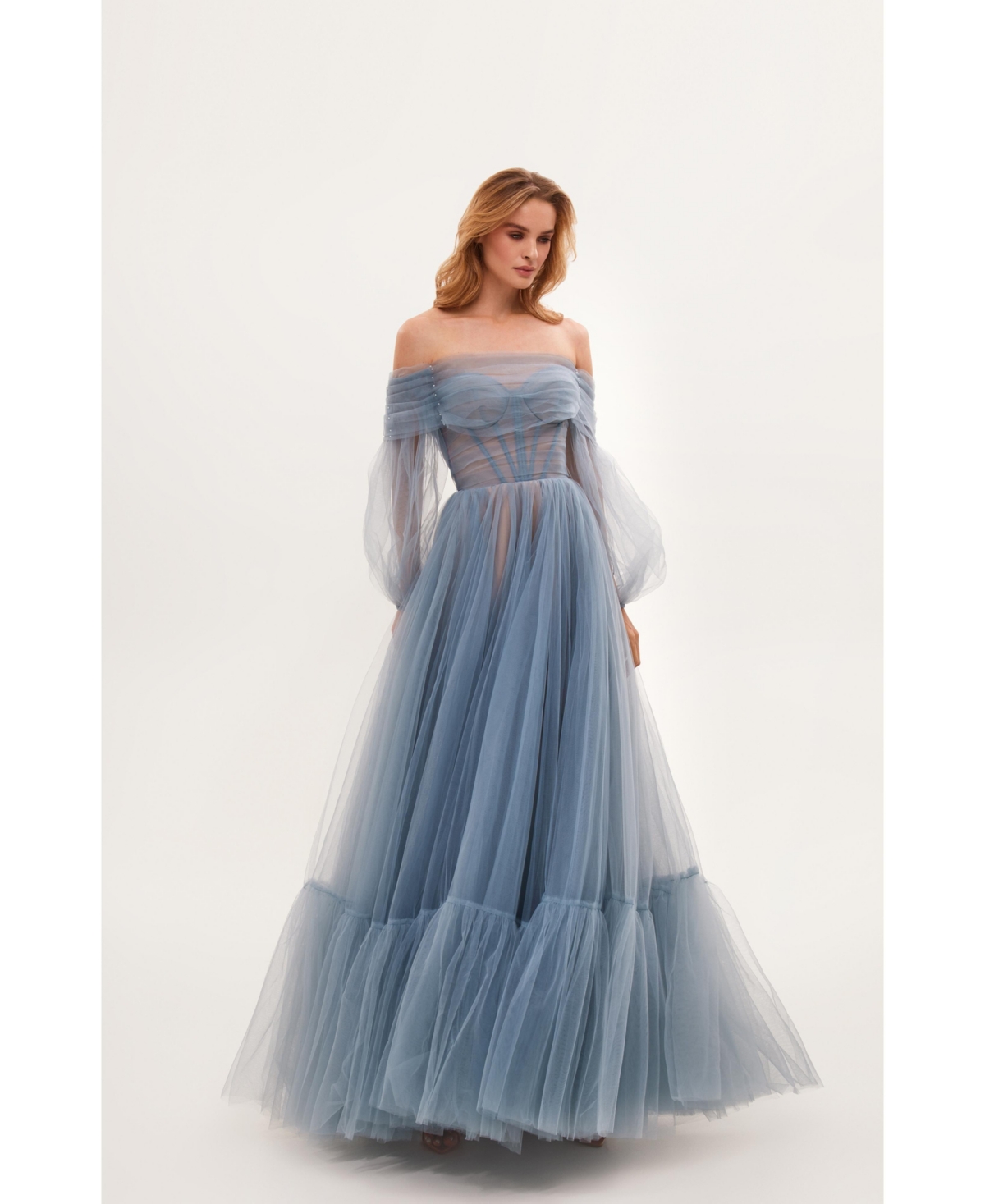 Milla Women's Sheer Sleeves Maxi Tulle Dress