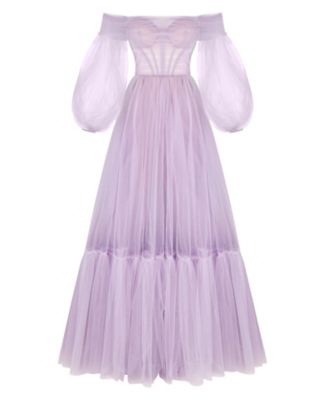 Women's Sheer Sleeves Maxi Tulle Dress
