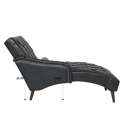 Black Tufted Chaise Lounge with Pillow and Wood Legs