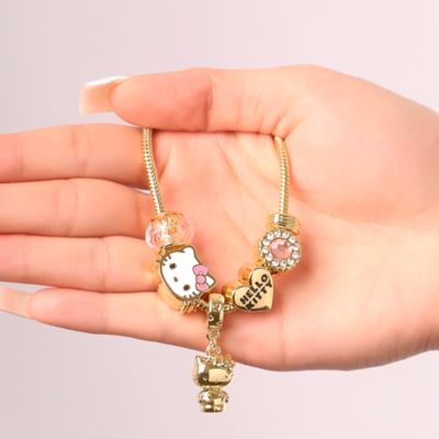 Sanrio 7'' Fashion Charm Bead Bracelet with Pink and Gold Tone Enamel Beads