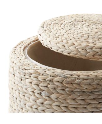17&amp;#x22; Round Storage Ottoman with Lid - Whitewash, Handwoven Footstool for Living Room, Bedroom, Bathroom, Home Office