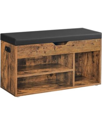 Storage Bench with 3 Storage Compartments & Padded Seat, Rustic Brown ...
