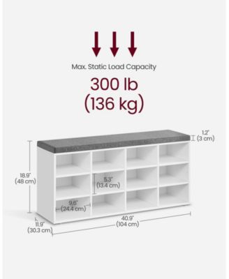 Cushioned Shoe Bench with 12 Compartments,  Cloud White & Dove Gray