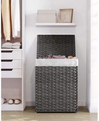 Handwoven Synthetic Rattan Laundry Hamper with Liner & Lid