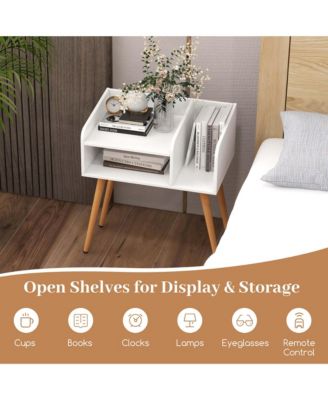 Mid Century Modern End Table with Open Shelves Metal Support Legs for Bedroom