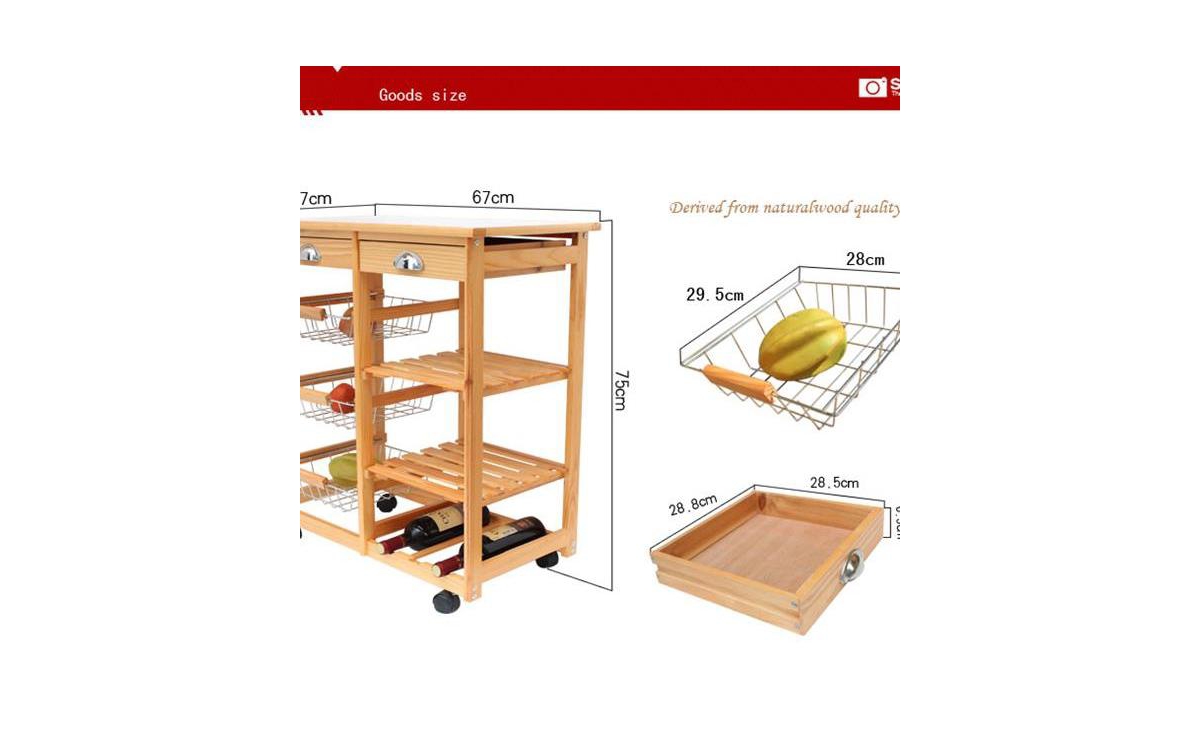 Slickblue Kitchen & Dining Room Cart with 2 Drawers, 3 Baskets, and 3 Shelves, Rolling Storage Rack - White