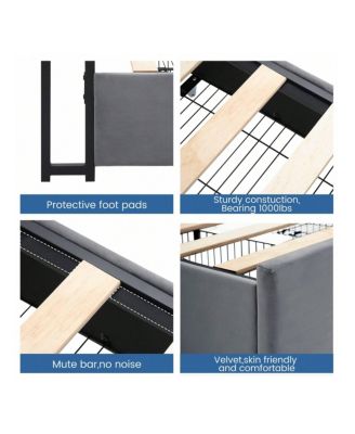 Upholstered Bed Frame With Charging Station Headboard & 4 Storage Drawers, Platform Bed Frame Mattress Foundation With Wooden Slats Support, No Box Spring Needed