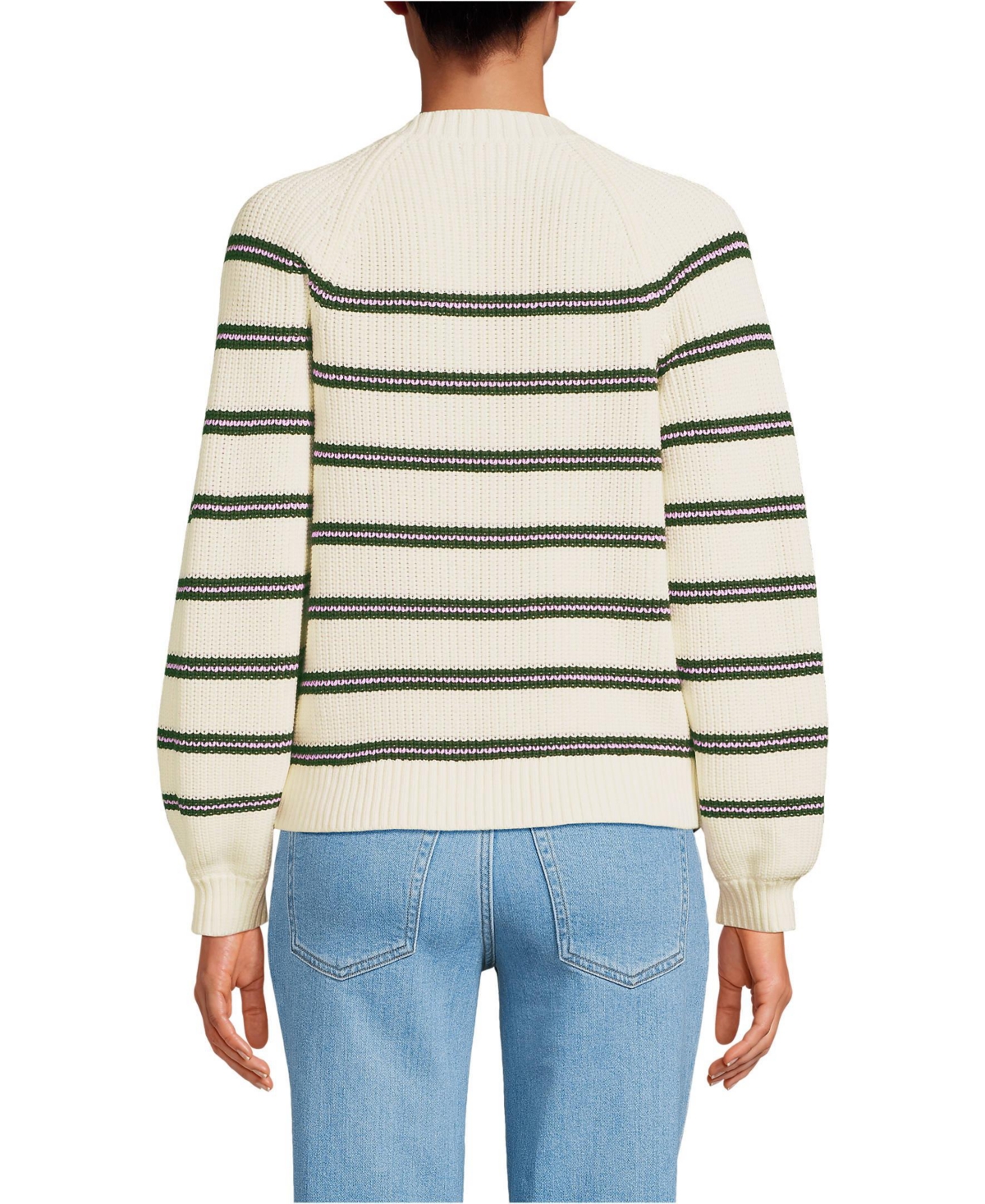 Lands' End Women's Drifter Balloon Sleeve Sweater -evergreen stripe