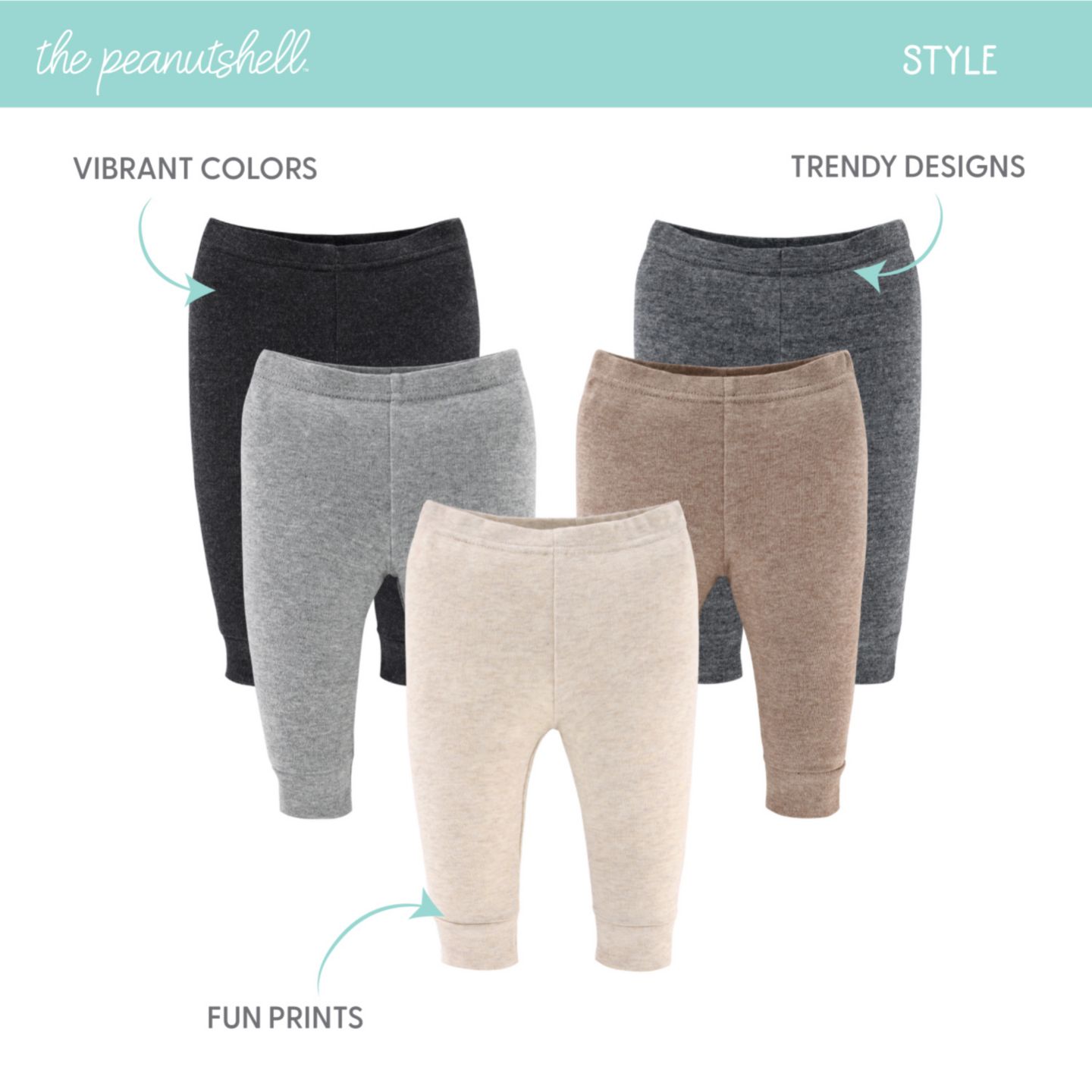 Брюки The Peanutshell Pants, 5-Pack, Earthy Neutrals для мальчиков-малышей, цвет: Серый / Овсяный — фото 7