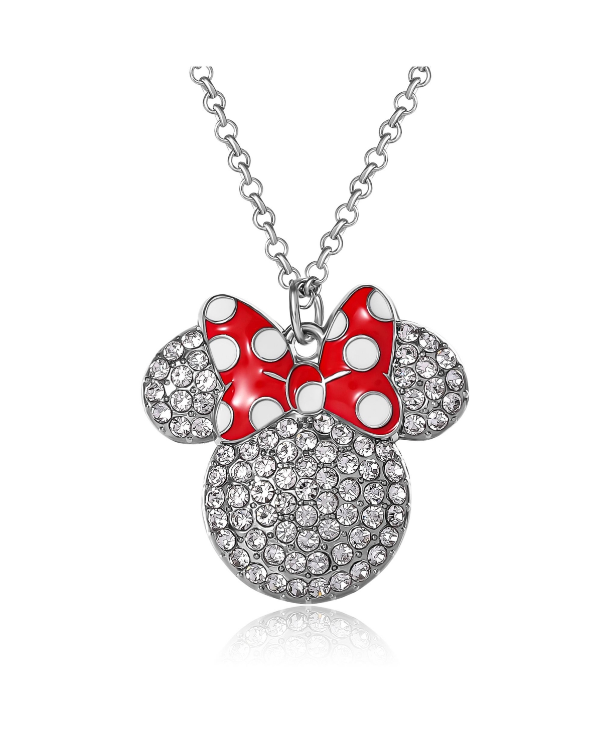 Minnie Mouse Fashion Red Polka Dot Bow Crystals Pave Necklace - White
