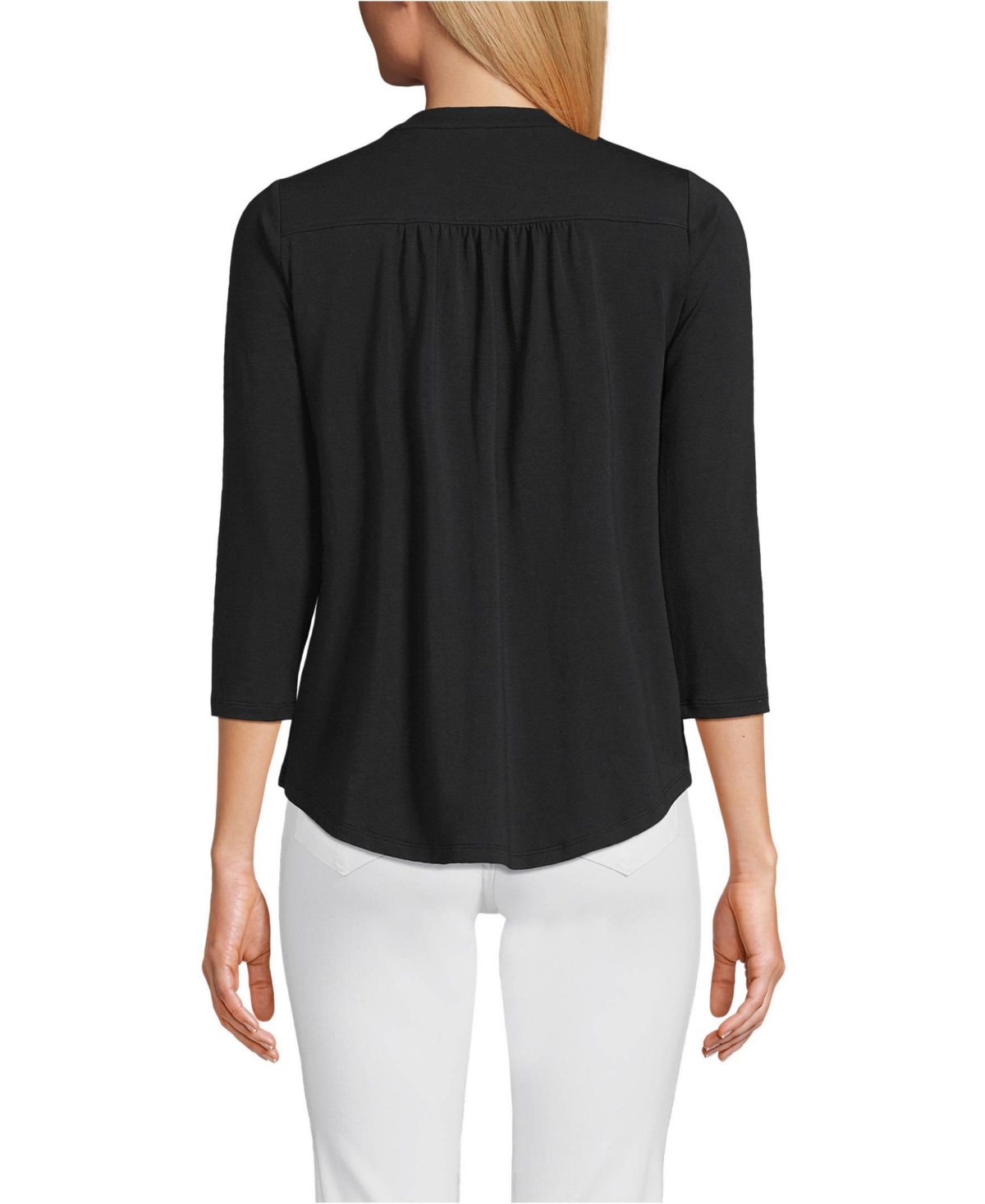 Lands' End Women's Lightweight Jersey 3/4 Sleeve Notchneck Blouse