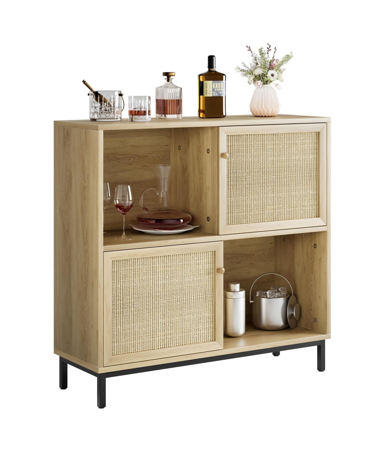 gaomon Sideboard Cabinet, Farmhouse Coffee Bar Cabinet with Sliding Door, Wood Metal Kitchen Buffet Storage Cabinet- Brown