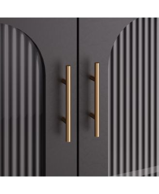 Buffet Sideboard Cabinet, Wooden Storage Cabinet with Glass Doors, Two Metal Handle