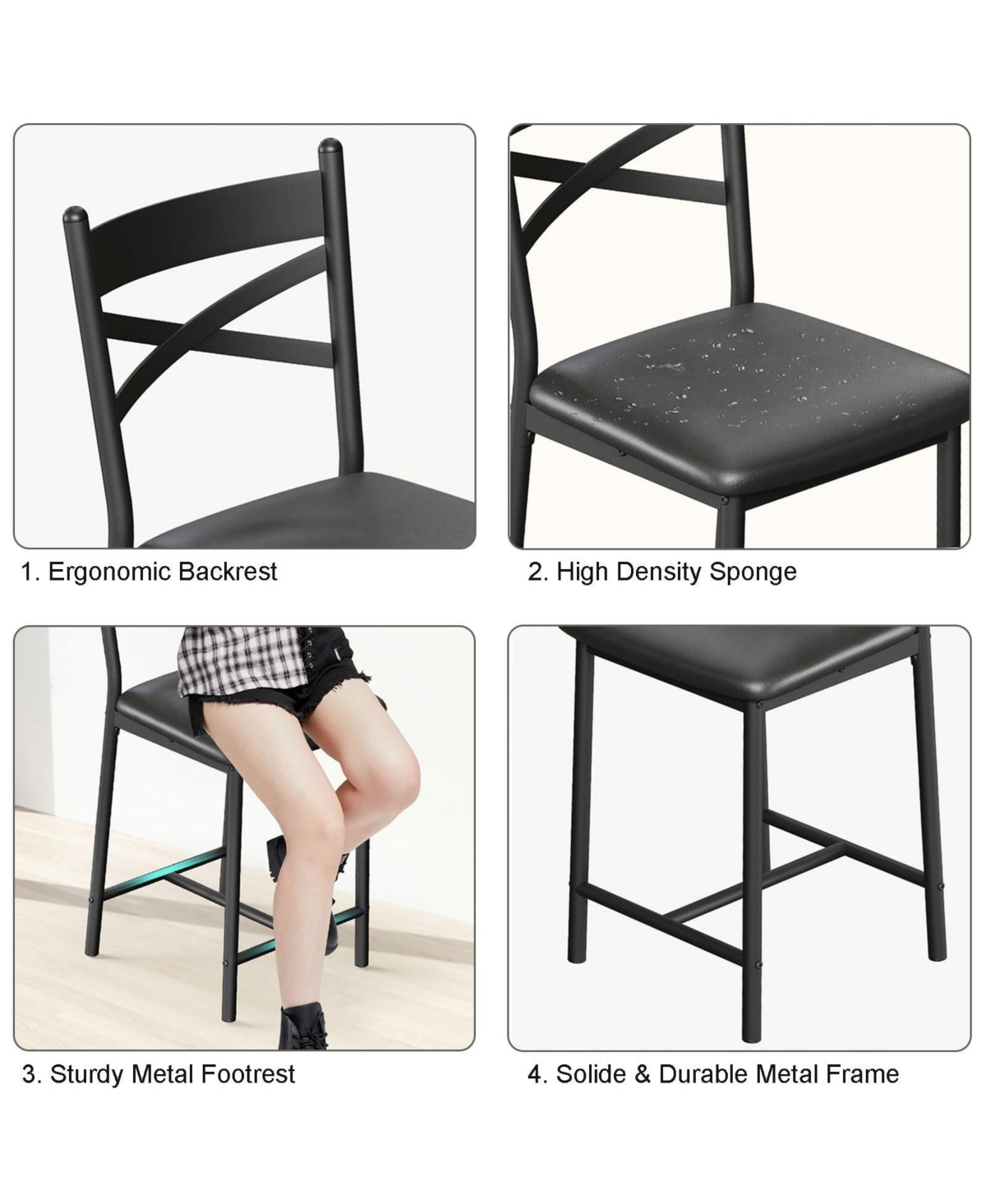 gaomon Dining Table Set for 2, Kitchen Bar Table and Chairs for 2, 3-Piece Kitchen Table Set with 2 Upholstered Chairs,- Black