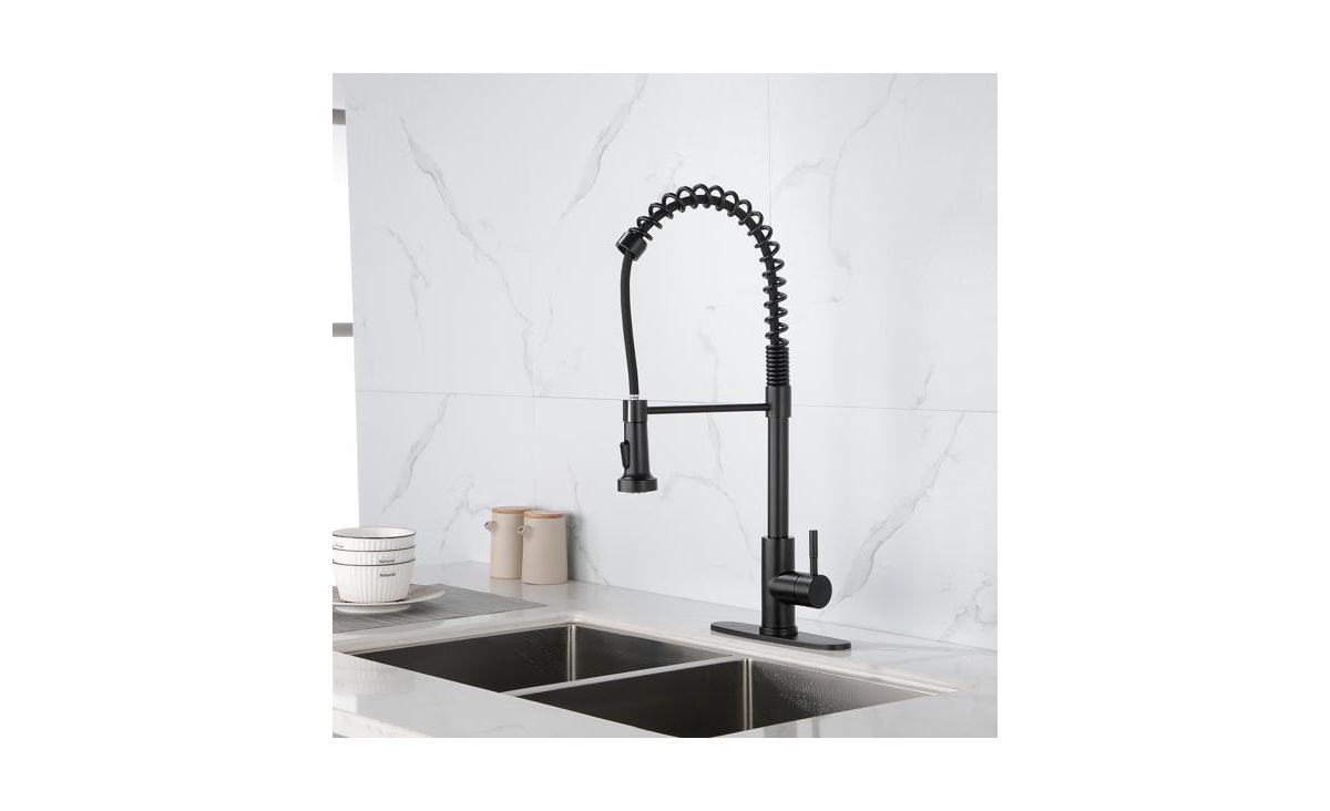 Slickblue MatteCommercial Kitchen Faucet with Solid Brass Construction, Single Handle and Pull-Down Sprayer with Spring Design - Black