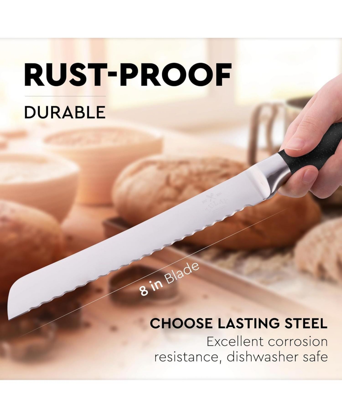 Zulay Kitchen Serrated Bread Knife - Stainless Steel Bread Knife for Homemade Bread, Cake, Bagel